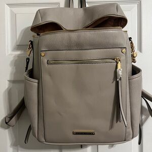 Poppy & Peonies Taupe Leather Backpack with Gold Hardware